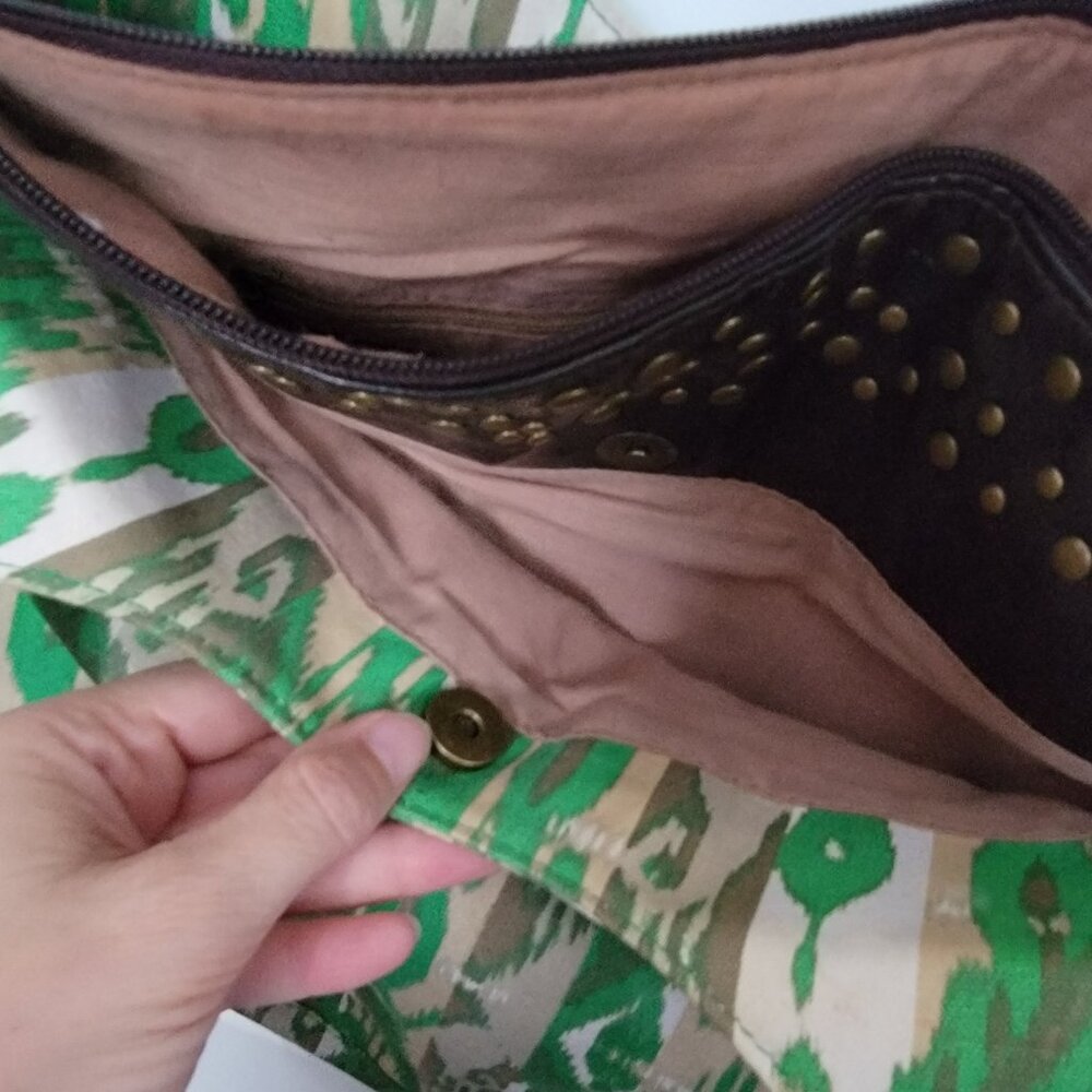 Vintage Route 66 Aztec Print Large Shoulder Bag/Purse in Green/Brown/Gray - Picture 8 of 12